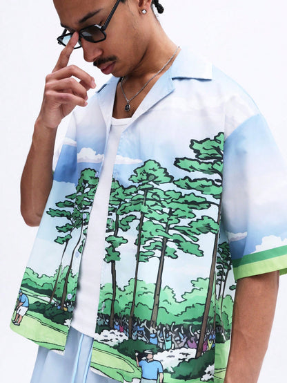 Men's Scenic Landscape Shirt and Shorts Set