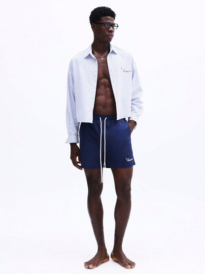 Men’s Striped Shirt and Drawstring Swim Shorts Set