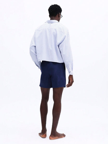 Men’s Striped Shirt and Drawstring Swim Shorts Set