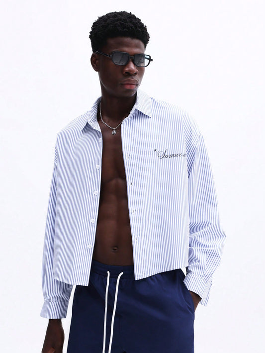 Men’s Striped Shirt and Drawstring Swim Shorts Set