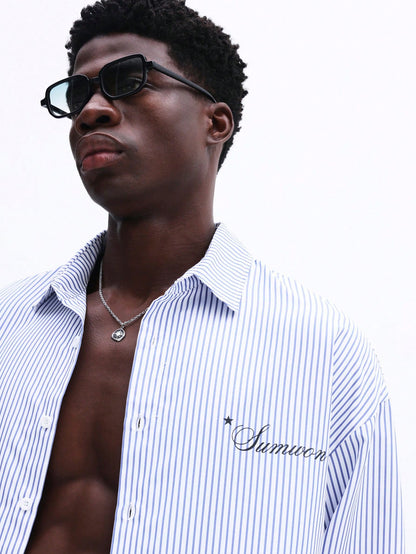 Men’s Striped Shirt and Drawstring Swim Shorts Set