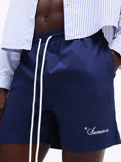 Men’s Striped Shirt and Drawstring Swim Shorts Set
