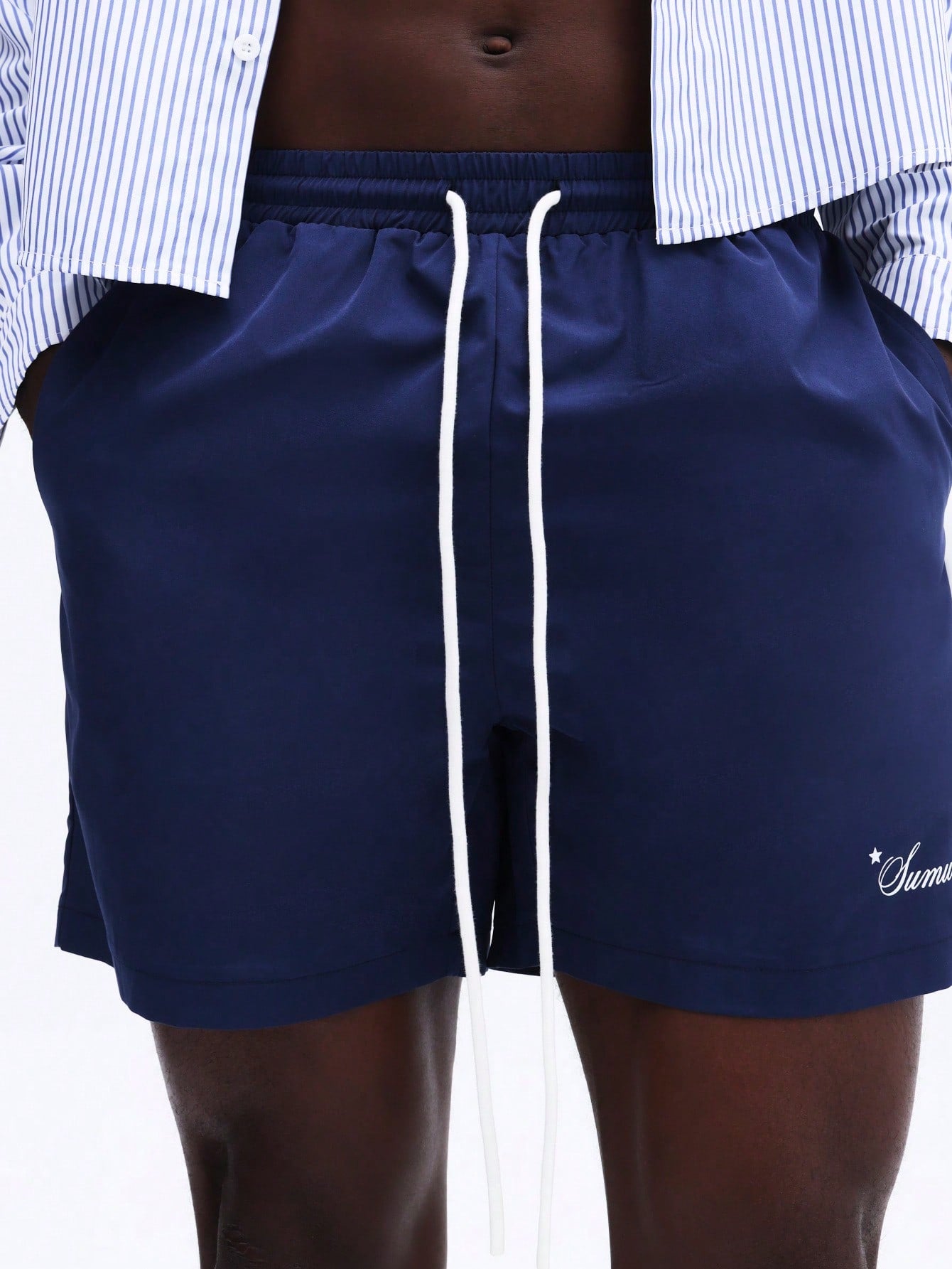 Men’s Striped Shirt and Drawstring Swim Shorts Set