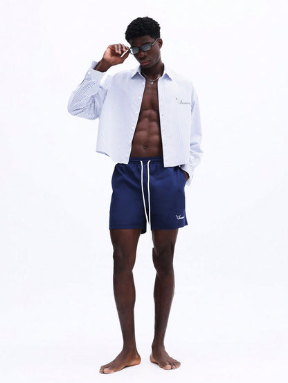 Men’s Striped Shirt and Drawstring Swim Shorts Set
