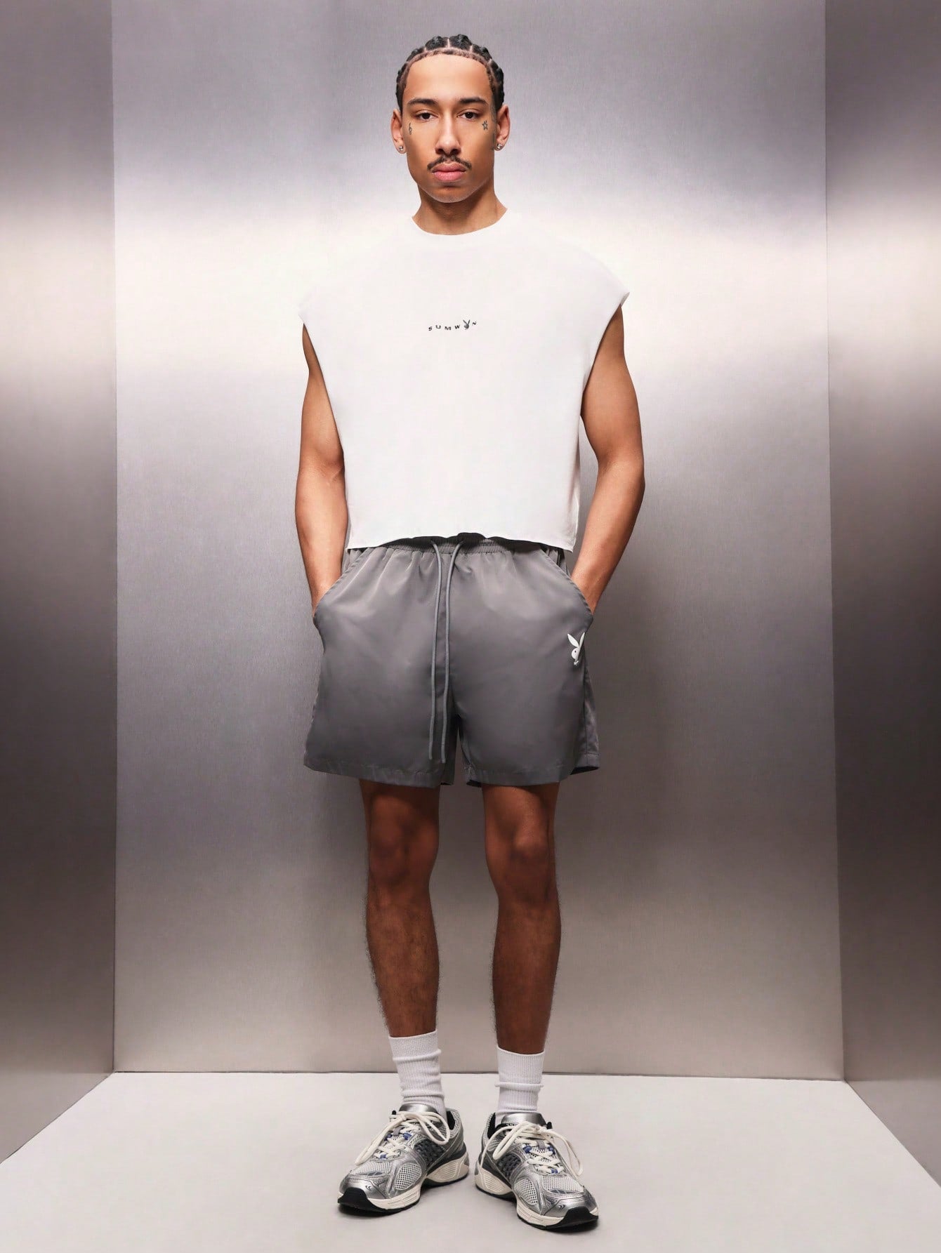Relaxed Nylon Bunny Logo Shorts