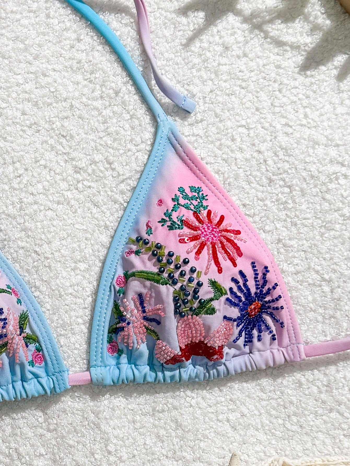 Embroidered Ombre Floral Beaded Triangle Bikini