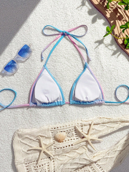 Embroidered Ombre Floral Beaded Triangle Bikini