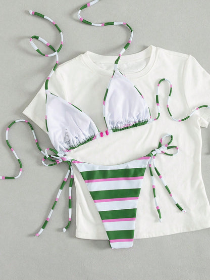Sexy Minimalist All Over Print Halter Bikini Set