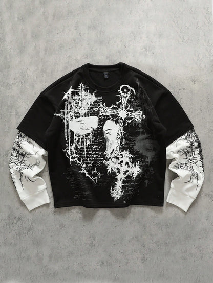 Men Minimalist Mock Layered Long Sleeve T-Shirt