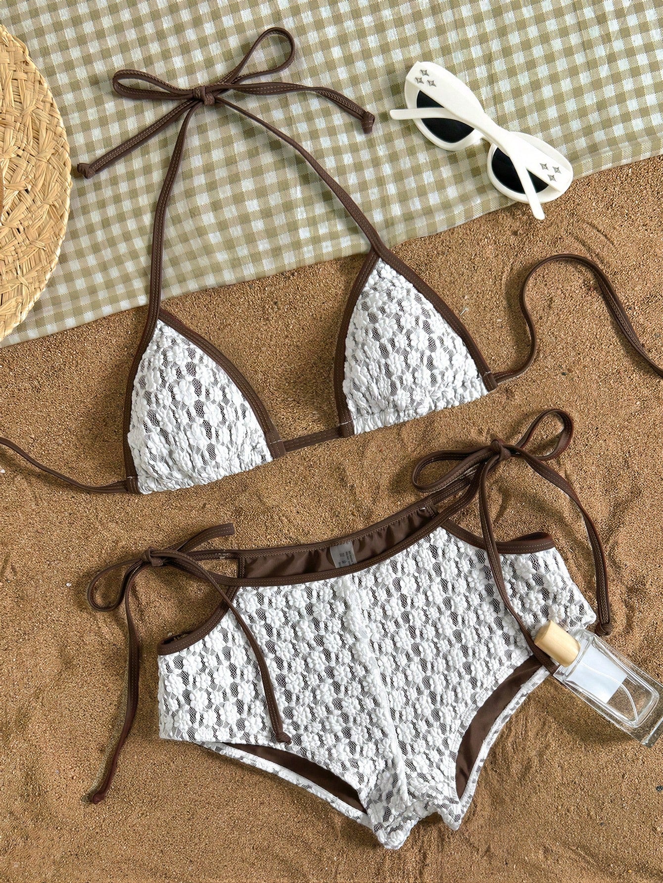 Elegant White Lace Side-Tie Bikini Swimwear Set