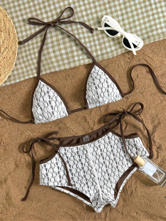 Elegant White Lace Side-Tie Bikini Swimwear Set