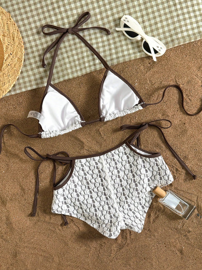 Elegant White Lace Side-Tie Bikini Swimwear Set