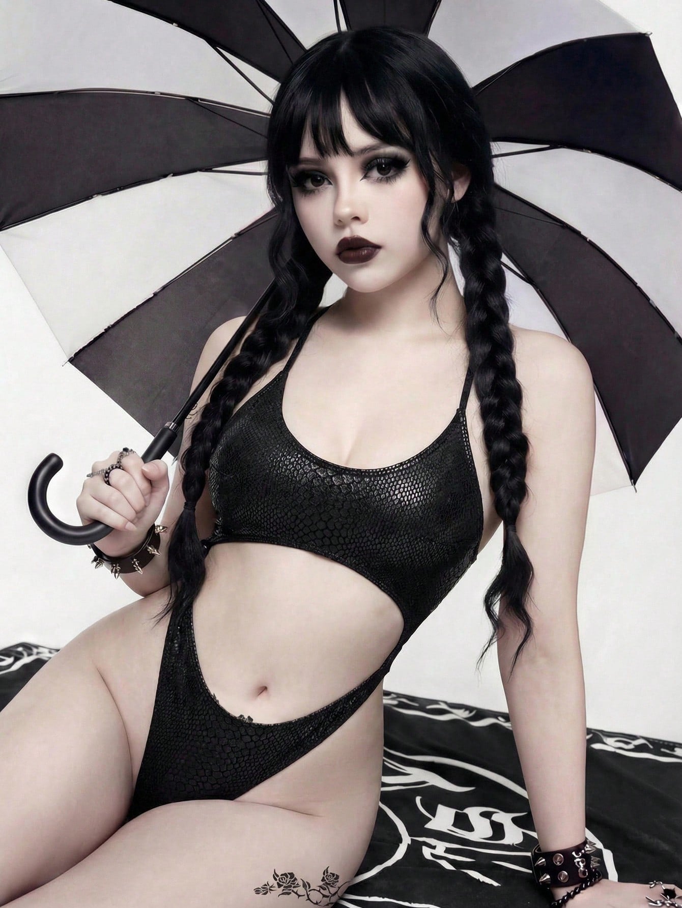 Snake Skin Foil Cutout Gothic One Piece Swimsuit