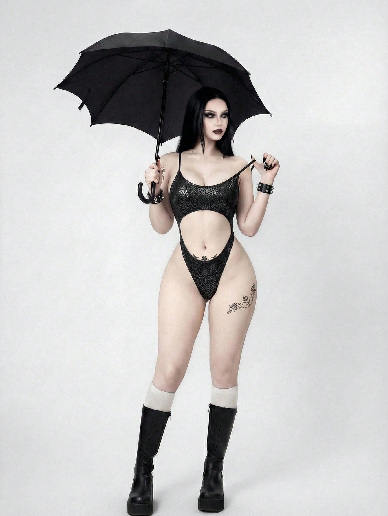 Snake Skin Foil Cutout Gothic One Piece Swimsuit