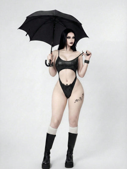 Snake Skin Foil Cutout Gothic One Piece Swimsuit