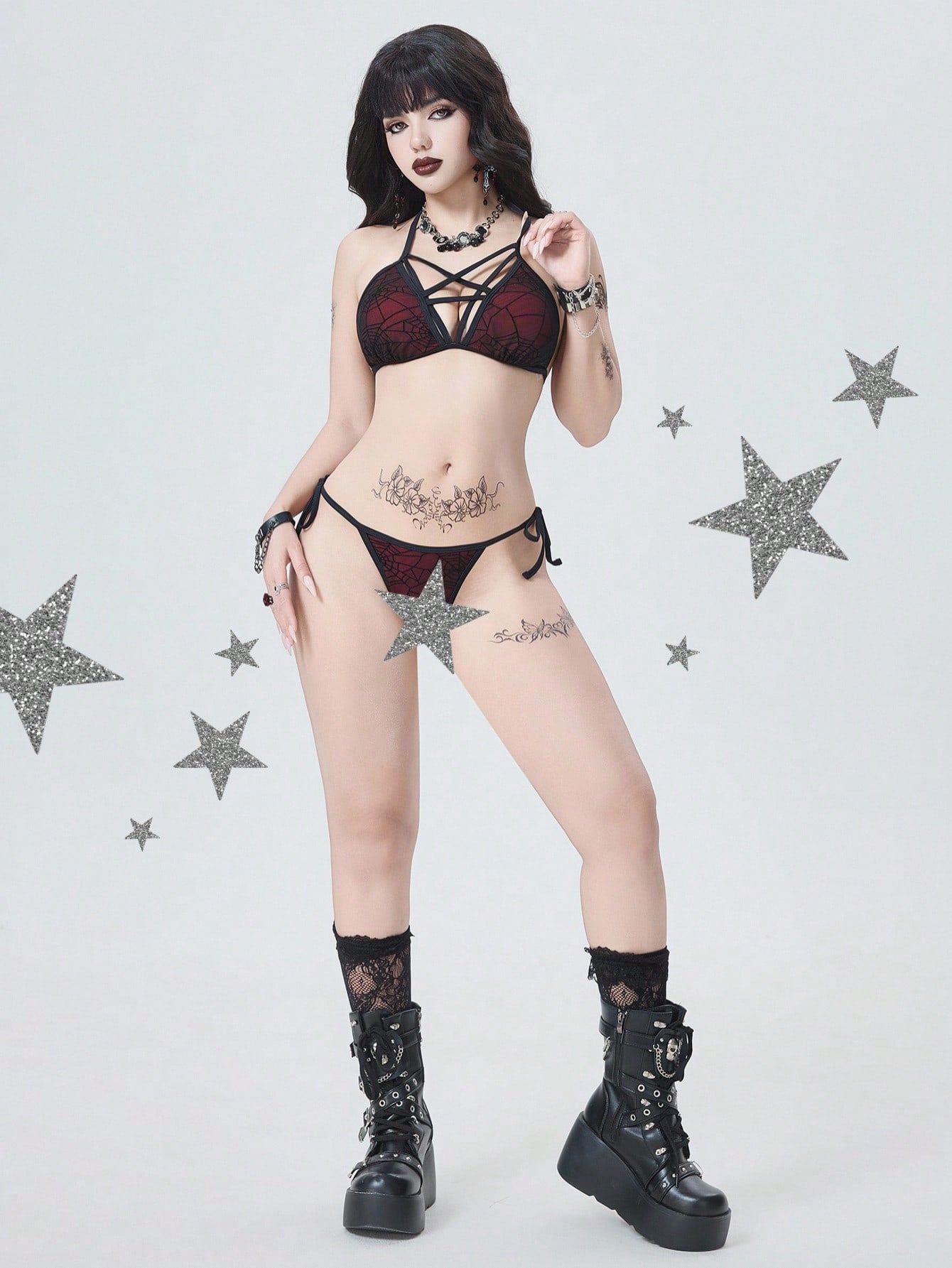 Gothic Spider Web Mesh Vampire Cosplay Bikini Set