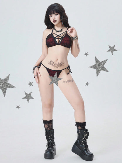 Gothic Spider Web Mesh Vampire Cosplay Bikini Set