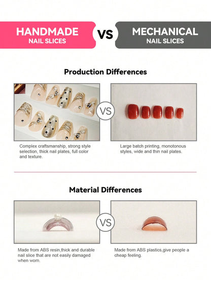 10pcs Handmade Pink & Green Floral Press-On Nails