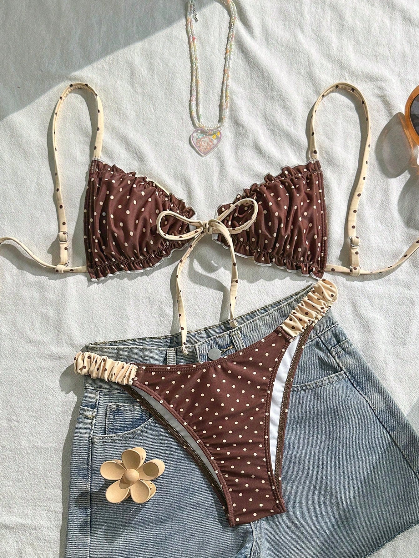 Vintage Polka Dot Ruffled Halter Bikini Set