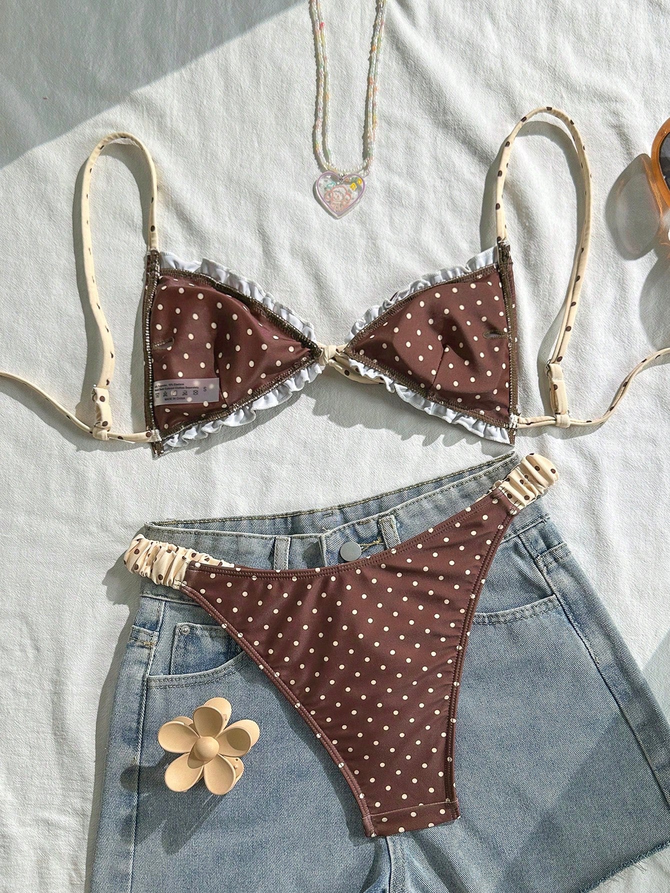 Vintage Polka Dot Ruffled Halter Bikini Set