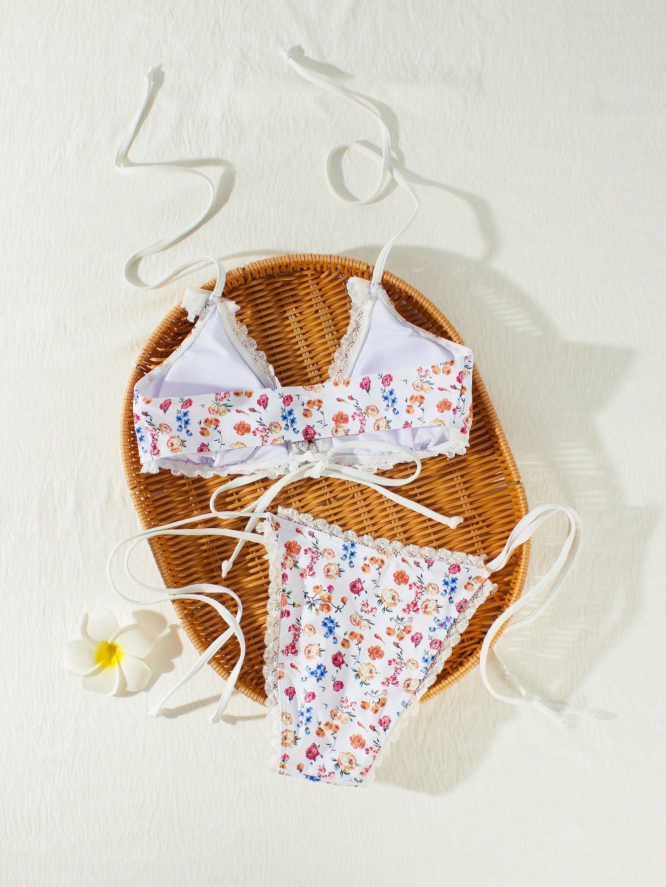 Colorful Print Textured Fabric Two-Piece Bikini Set