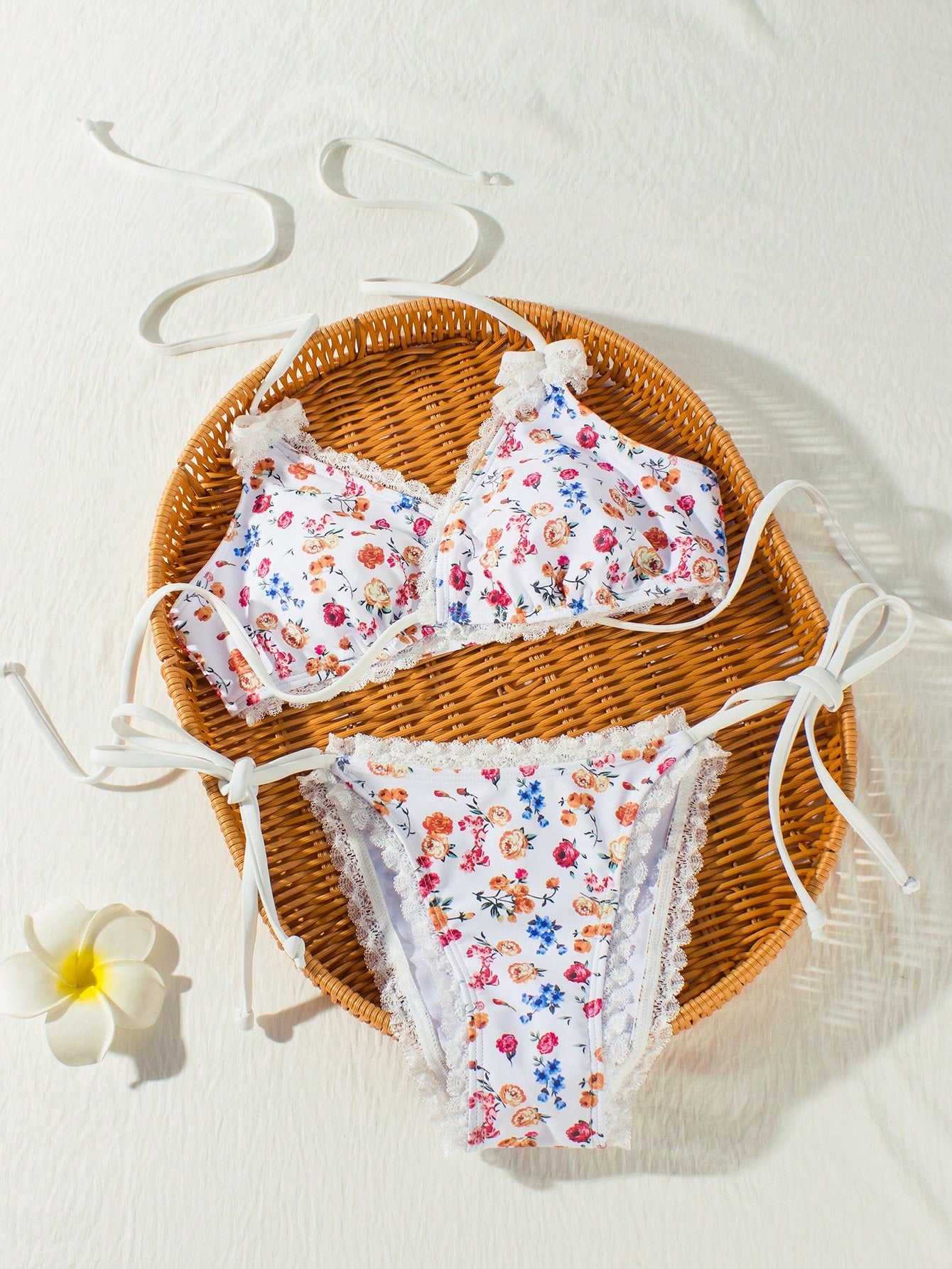Colorful Print Textured Fabric Two-Piece Bikini Set
