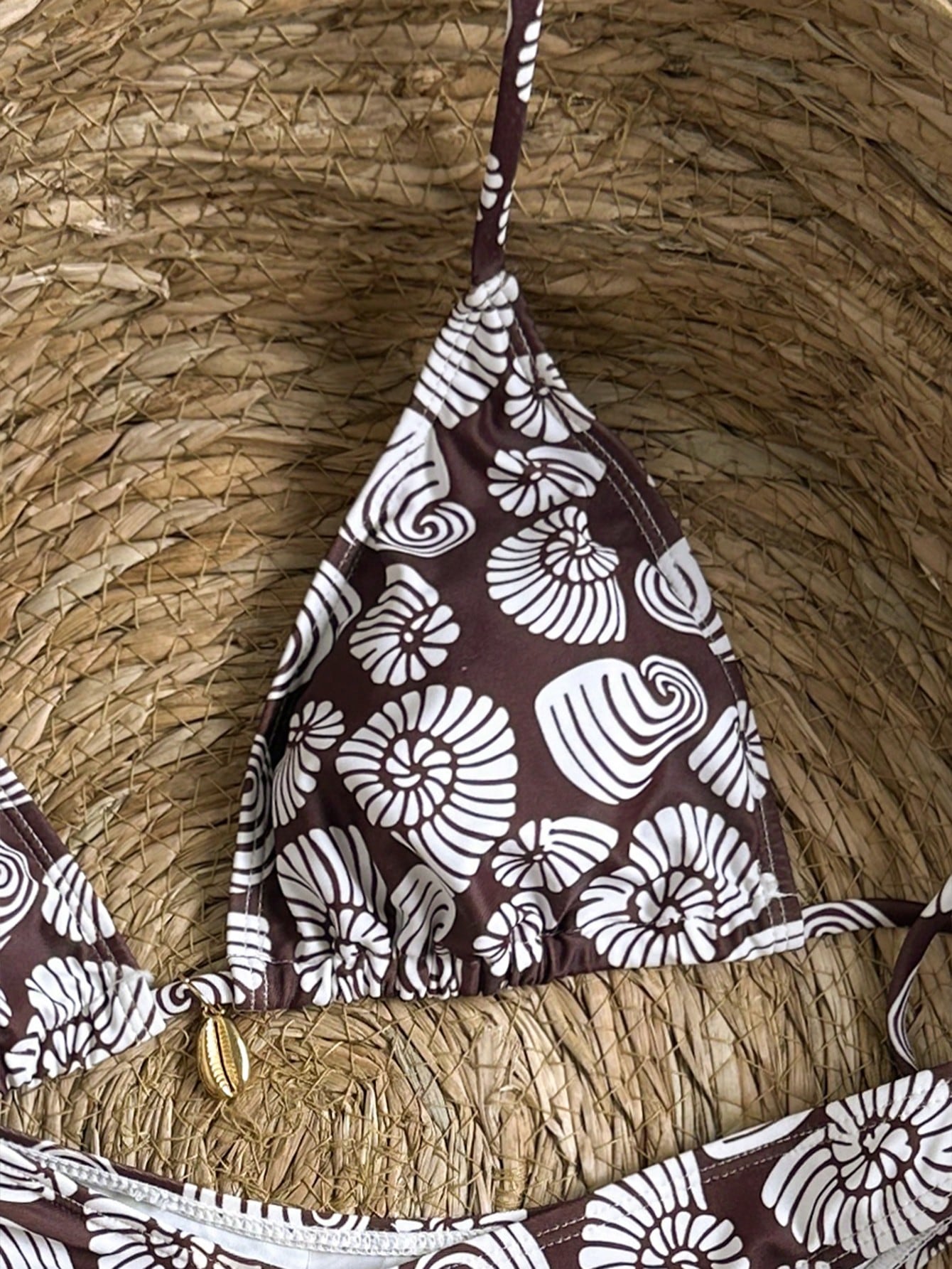 Shell Print Bikini Set with Metal Pendant