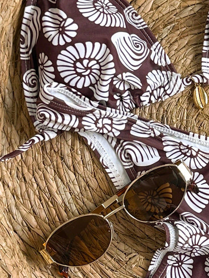 Shell Print Bikini Set with Metal Pendant