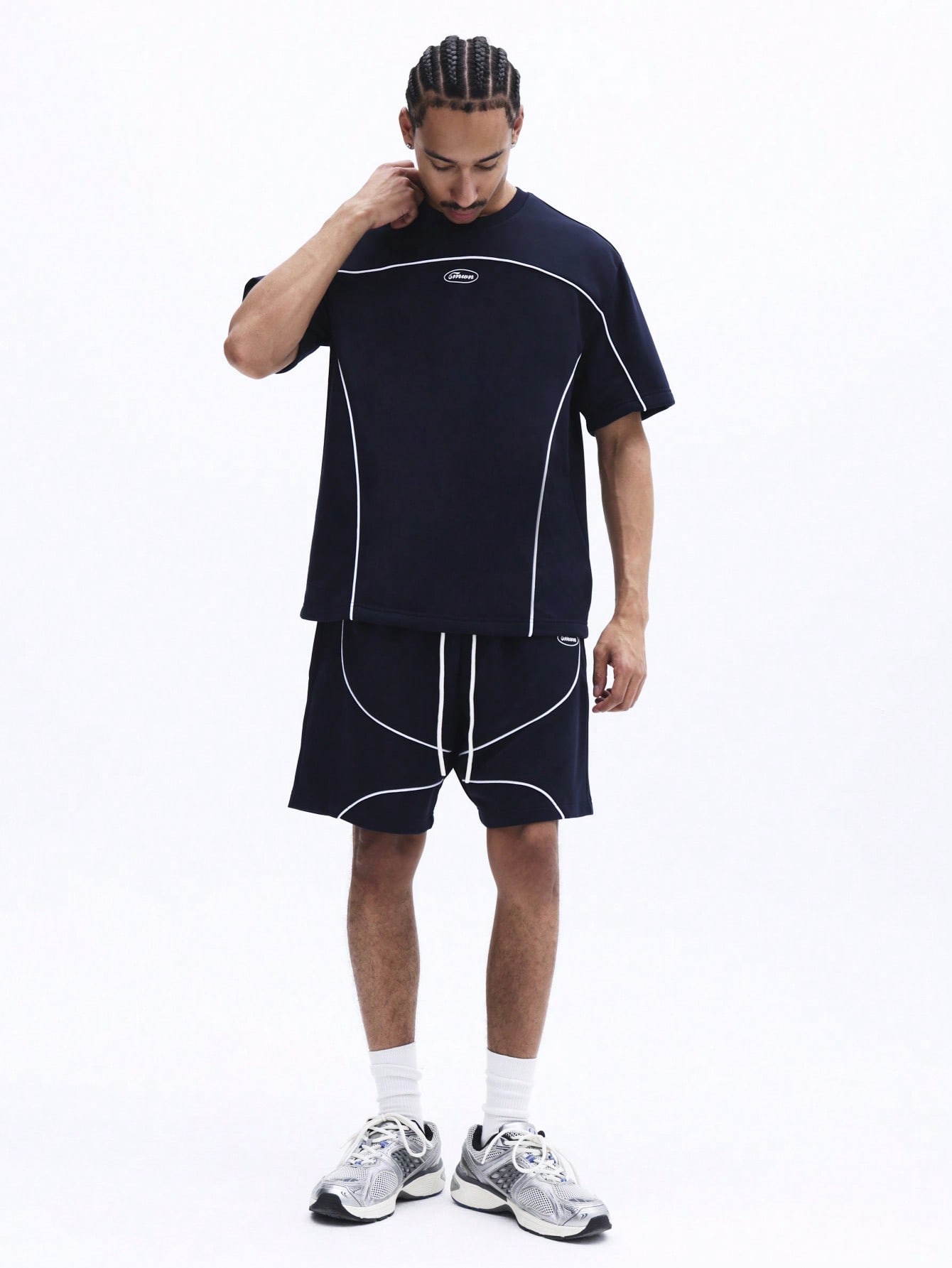 Men's Navy Piping T-Shirt & Shorts Co-Ord Set