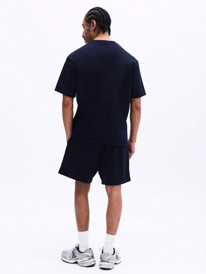 Men's Navy Piping T-Shirt & Shorts Co-Ord Set