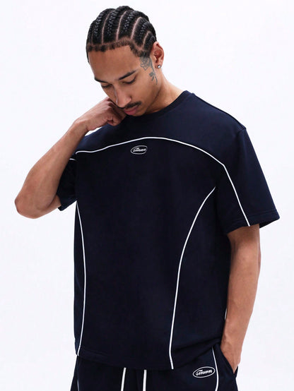 Men's Navy Piping T-Shirt & Shorts Co-Ord Set