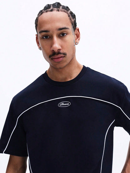 Men's Navy Piping T-Shirt & Shorts Co-Ord Set
