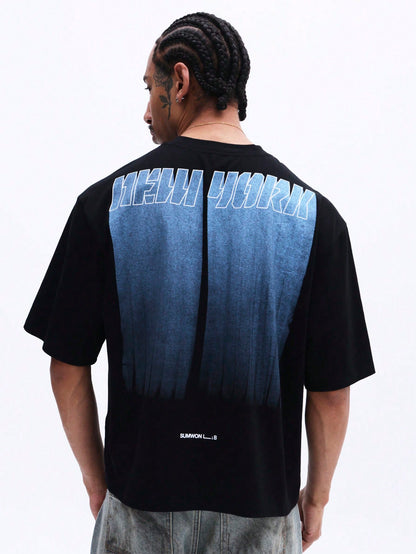 Men's Oversized Blue Gradient Graphic Tee