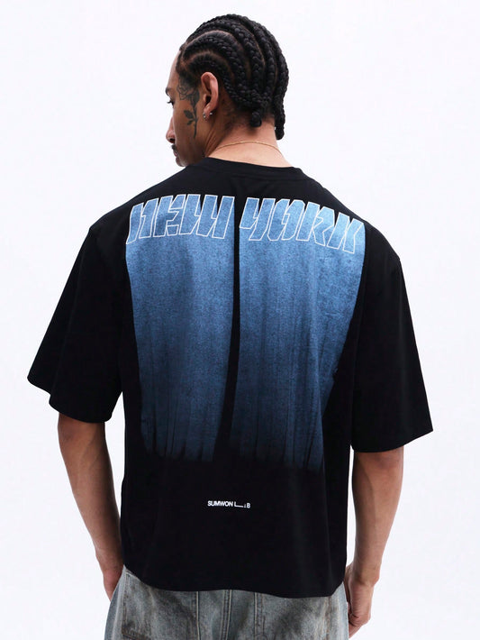 Men's Oversized Blue Gradient Graphic Tee