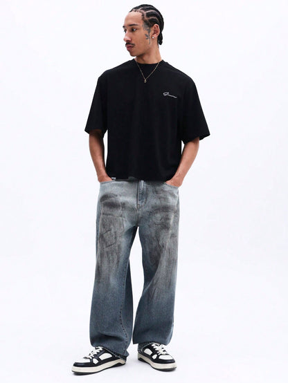 Men's Oversized Blue Gradient Graphic Tee