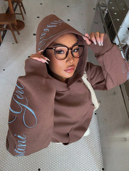 Muchica Women's Y2K Light Grey Embroidered Sweatshirt
