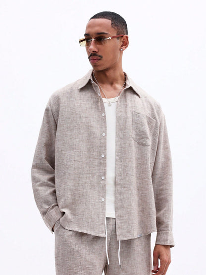 Men's Linen-Feel Shirt and Shorts Vacation Set