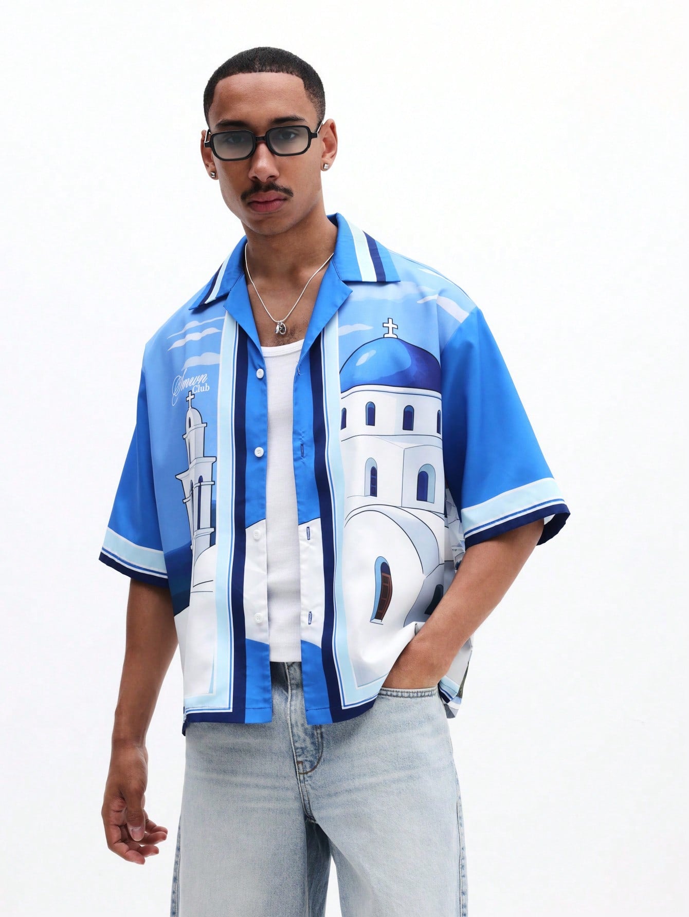 Santorini Architecture Print Mediterranean Shirt