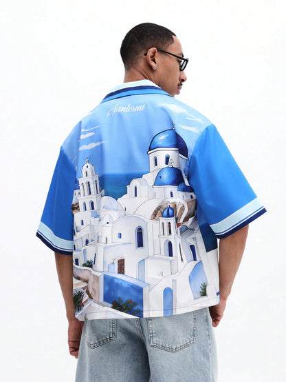 Santorini Architecture Print Mediterranean Shirt
