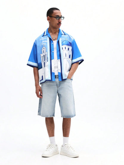 Santorini Architecture Print Mediterranean Shirt