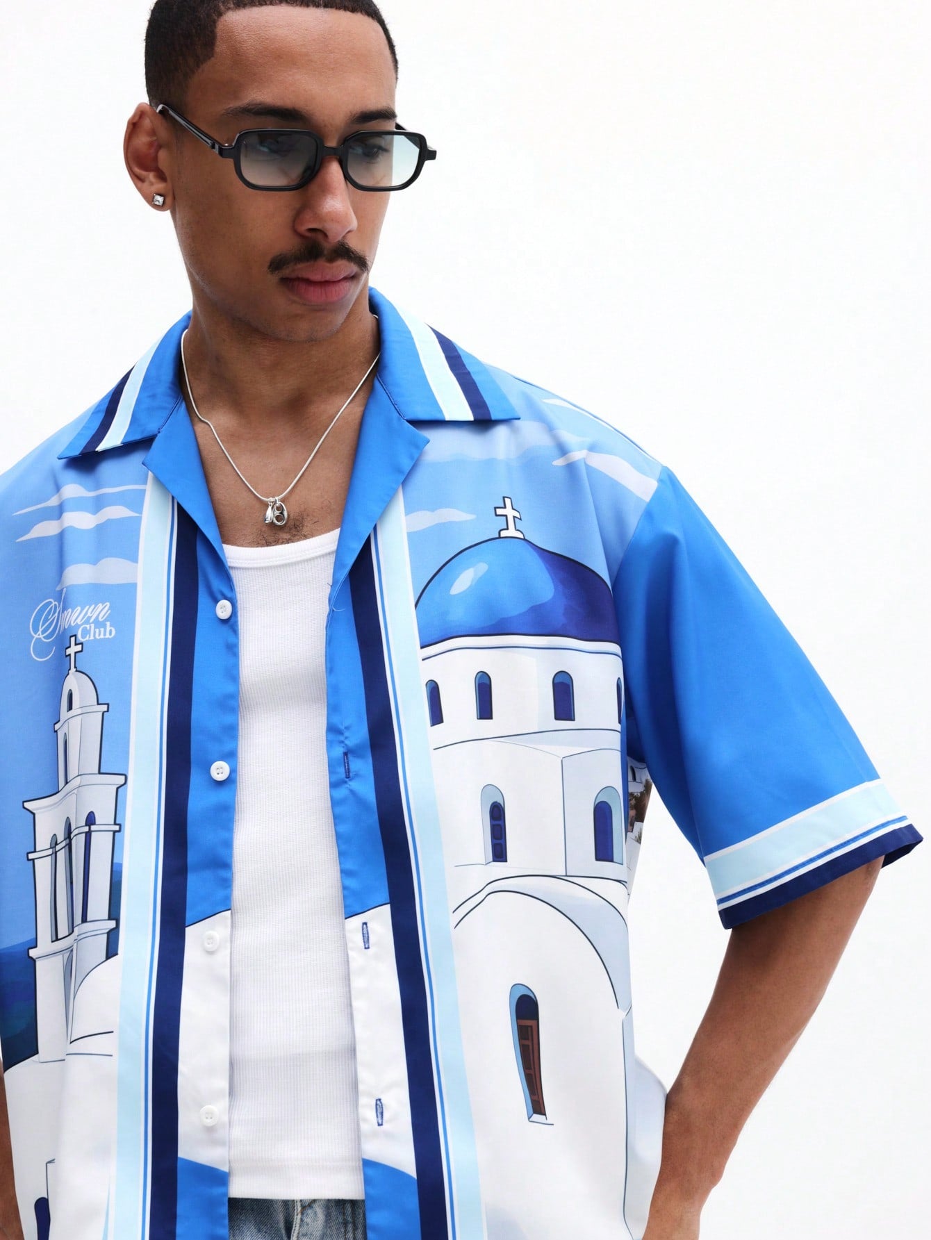 Santorini Architecture Print Mediterranean Shirt
