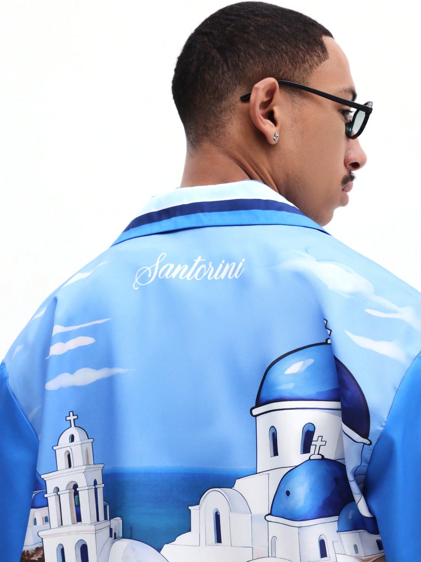 Santorini Architecture Print Mediterranean Shirt