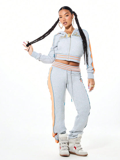 Y2K Velour Full Zip Cropped Hoodie
