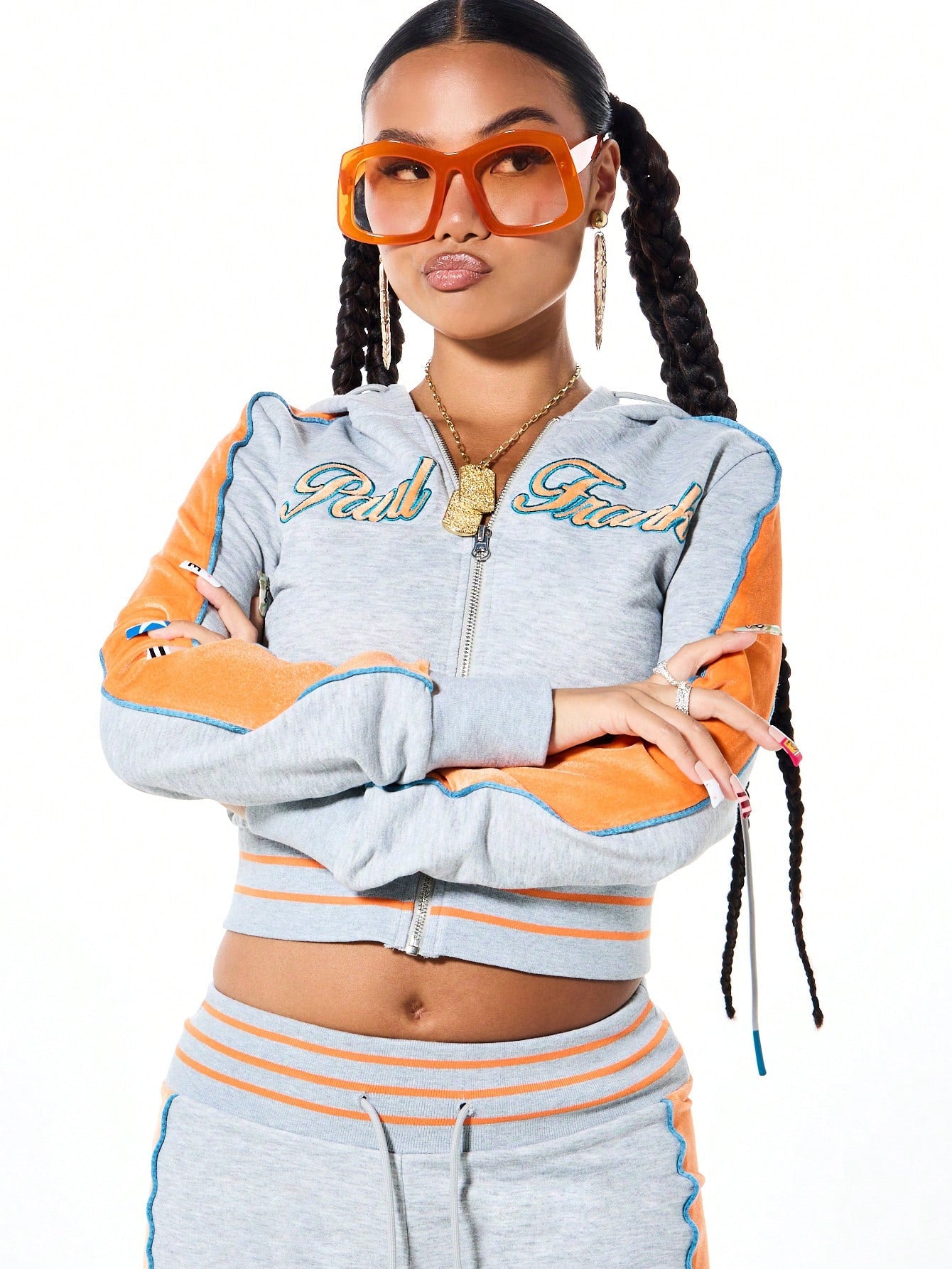 Y2K Velour Full Zip Cropped Hoodie