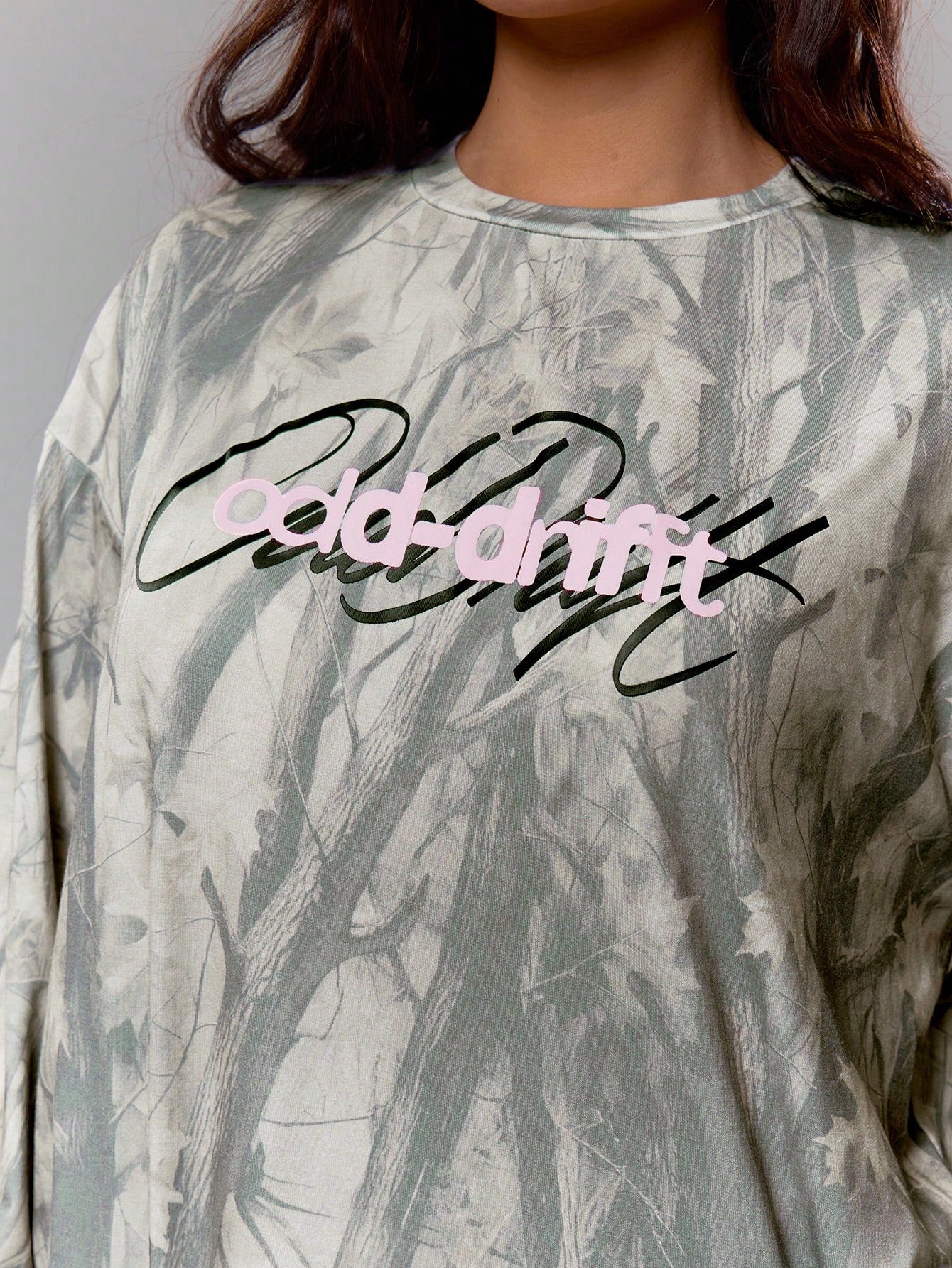 Oversized Camo Graphic Long Sleeve Top