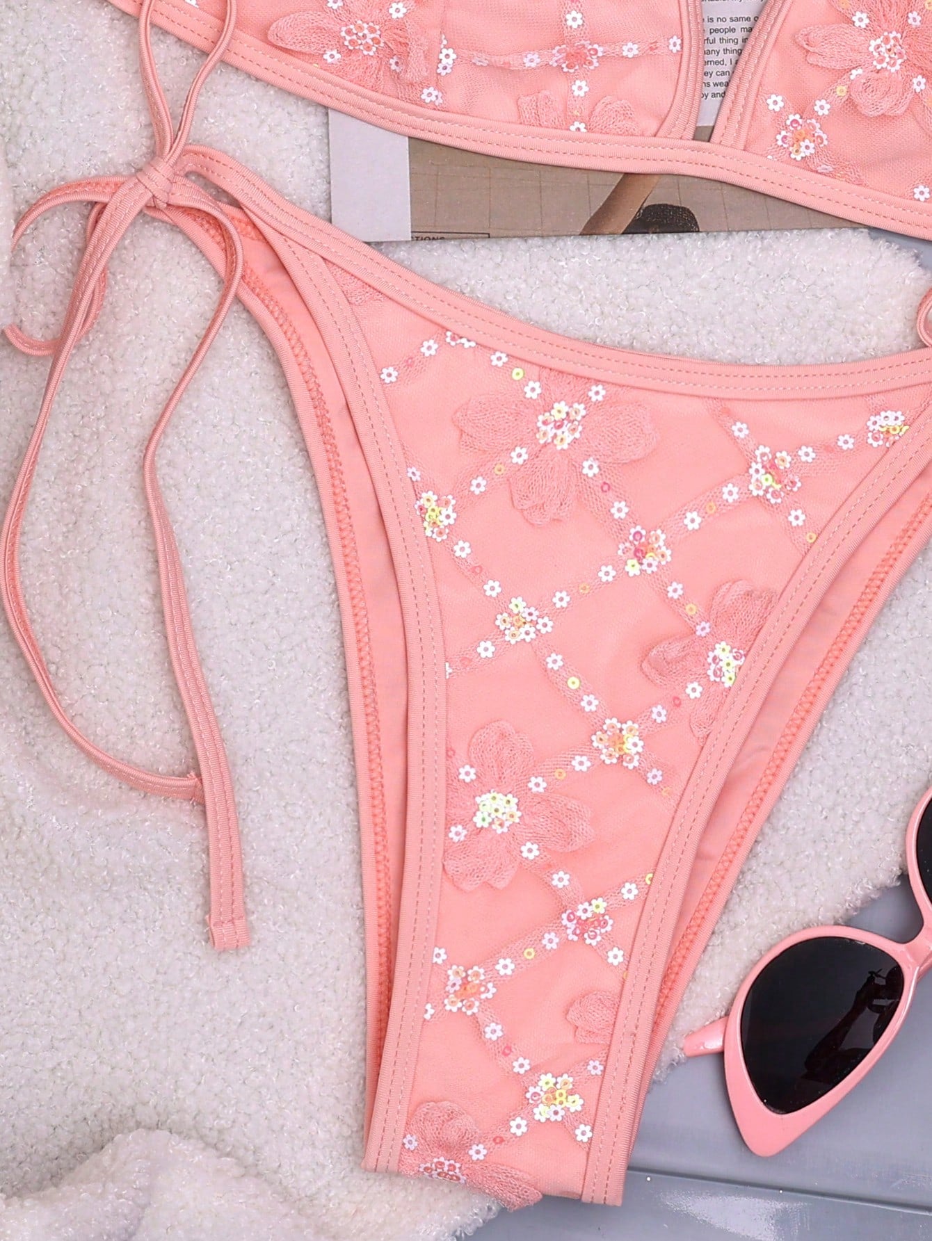 Floral Halter Bikini Top & Tie Side Swim Bottoms Set