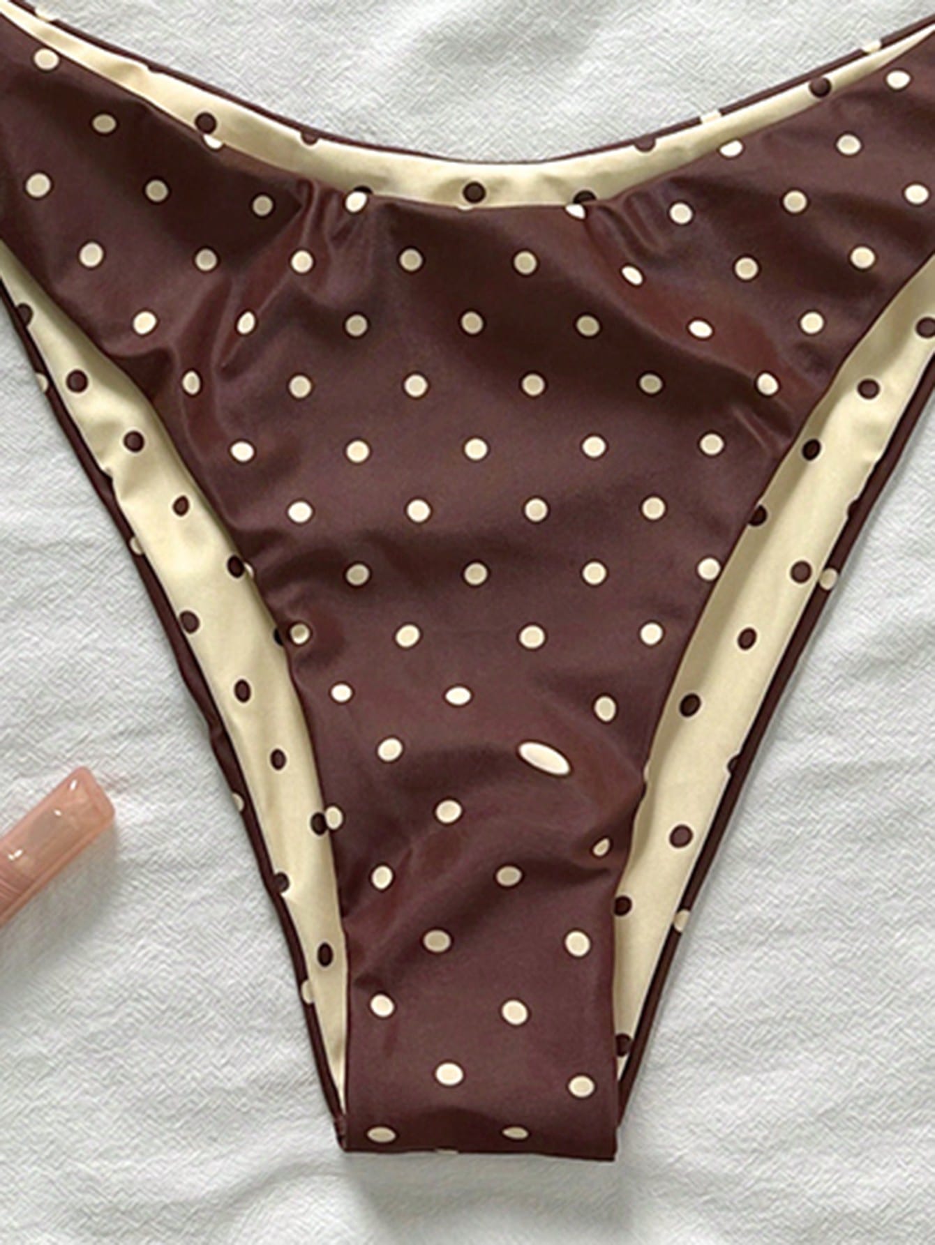 Brown Polka Dot Halter Bikini Two-Piece Swimwear
