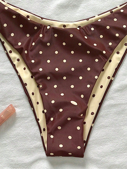 Brown Polka Dot Halter Bikini Two-Piece Swimwear