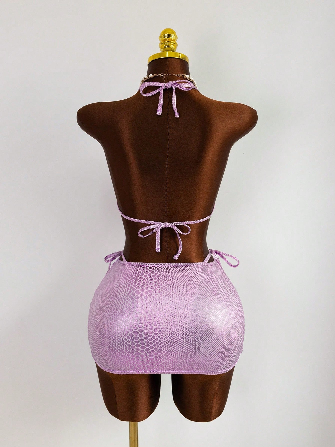 3-Piece Metallic Mermaid Scale Swimsuit & Shorts Set