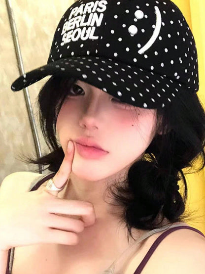 Retro Polka Dot Embroidered Letter Baseball Cap
